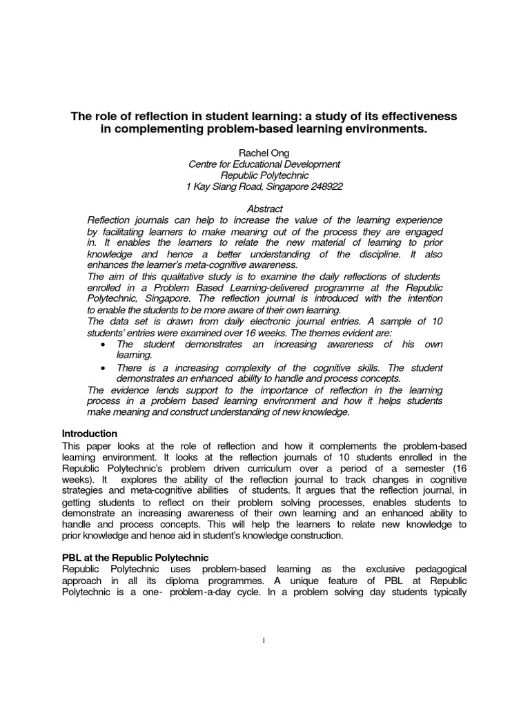 Reflection's Impact on Student Learning | PDF | Metacognition ...