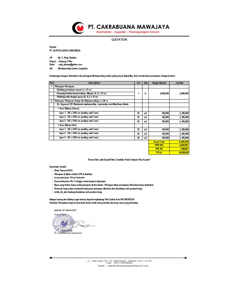QUOTATION (Waterproofing 1x20 m2) PDF