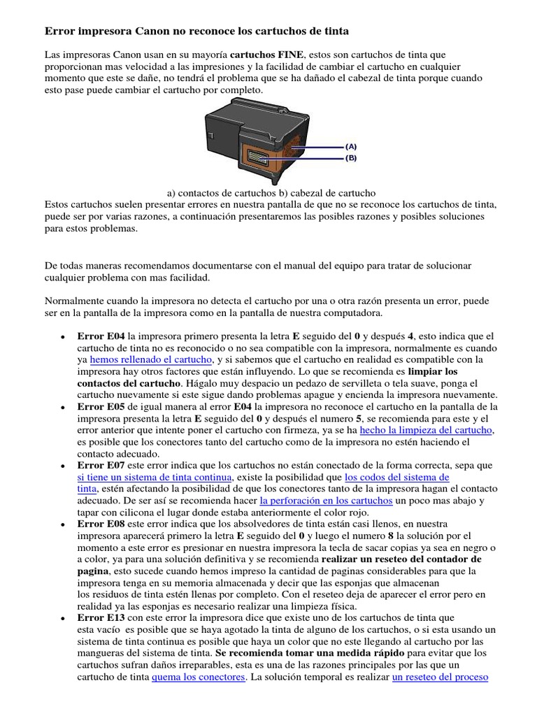 Canon No Reconoce Cartuchos De Tinta