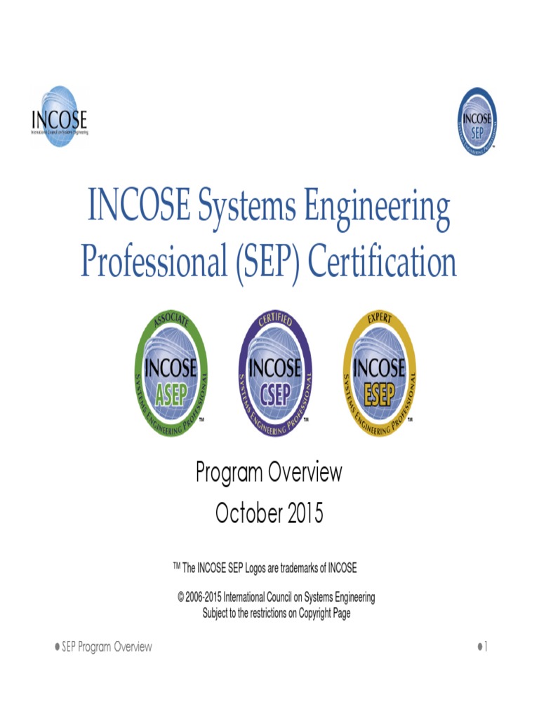 20151008 Incose Sep Overview | Professional Certification | Systems ...