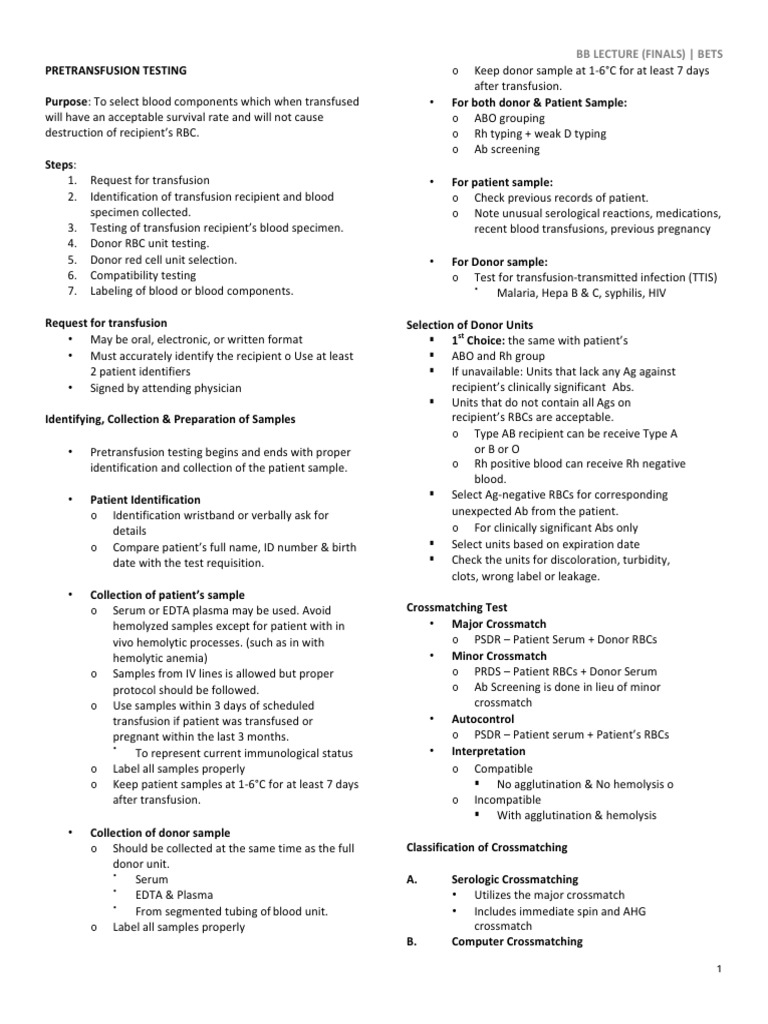 Pretransfusion Testing Guidelines | PDF | Blood Transfusion | Blood Type