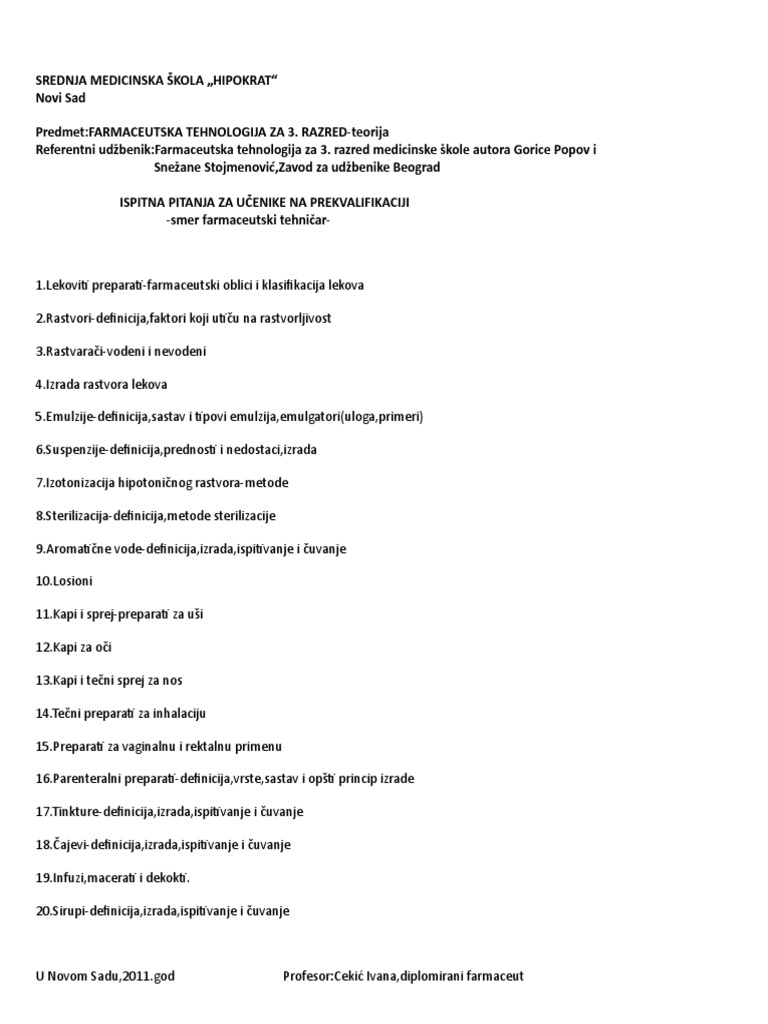 Farmaceutska Tehnologija | PDF
