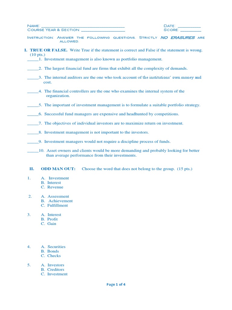 Investment Management Midterm Exam 1ST Sem Ay201718 Download Free