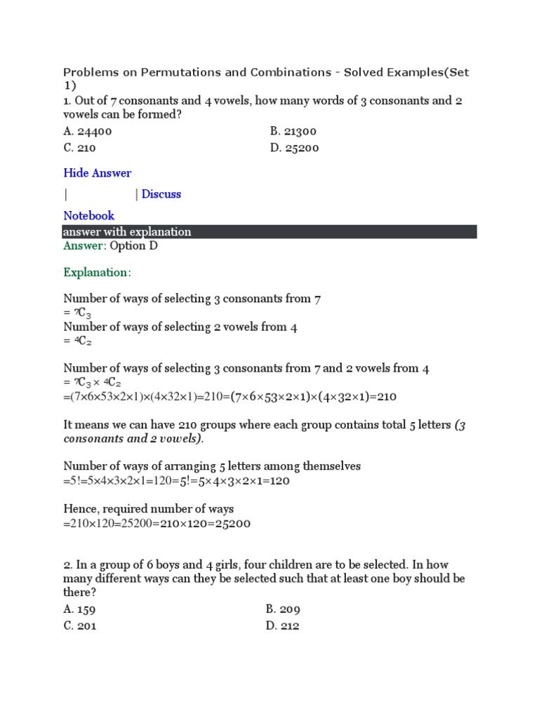 Permutations & Combinations Solved | PDF | Consonant | Phonology