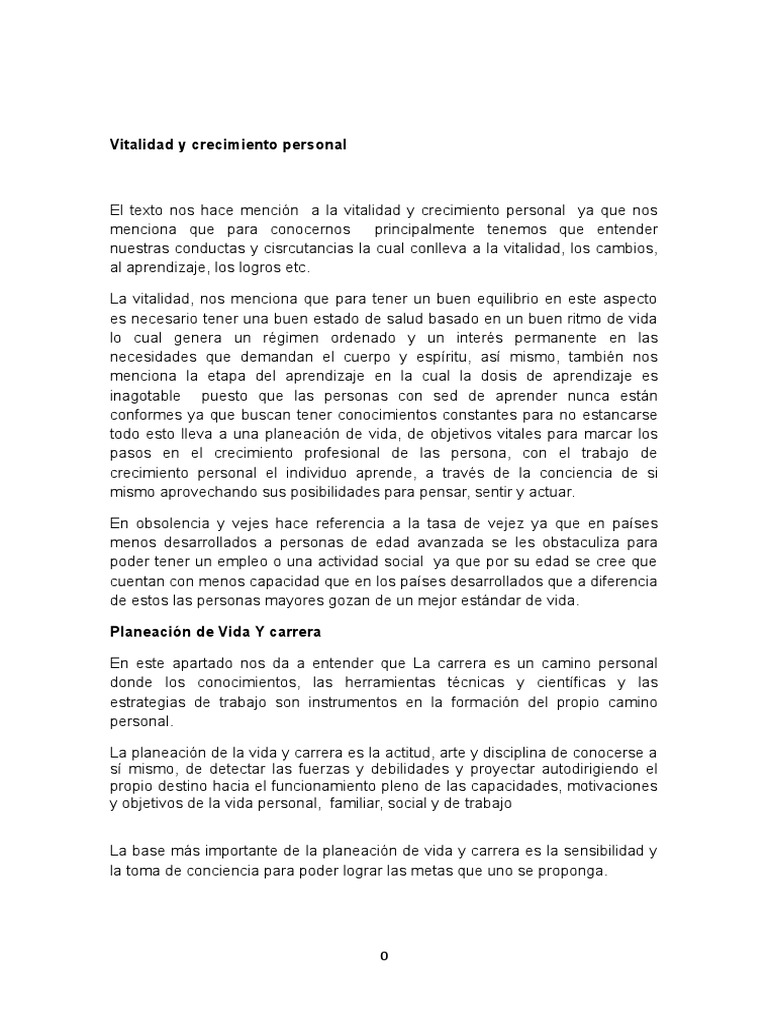 Vitalidad y Planeación de Vida y Carrera | PDF | Desarrollo personal ...