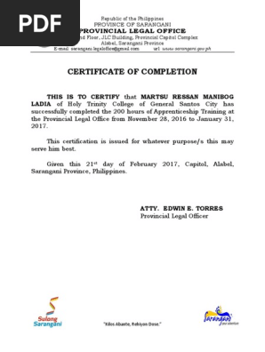 Certificate of Completion