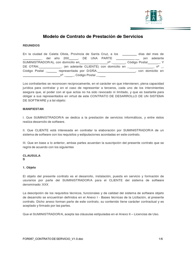 Modelo de Contrato de Prestación de Servicios | PDF | Software | Calidad  (comercial)