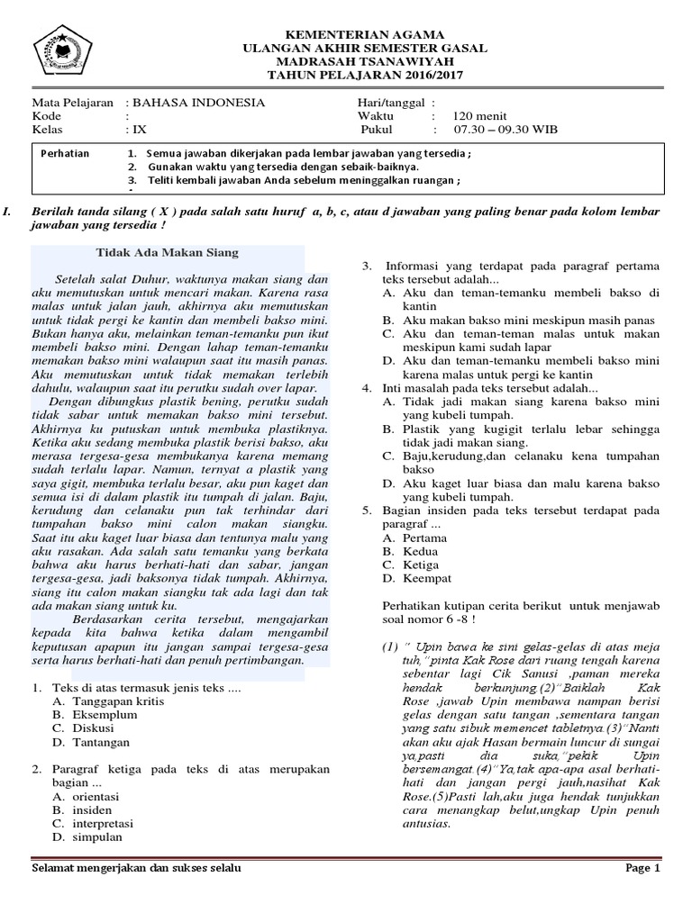 Contoh Soal Teks Eksemplum Bahasa Indonesia Kelas 9 K13