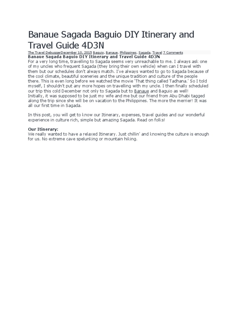 Banaue-Sagada-Baguio Travel Guide | PDF | Restaurant And Catering | Foods