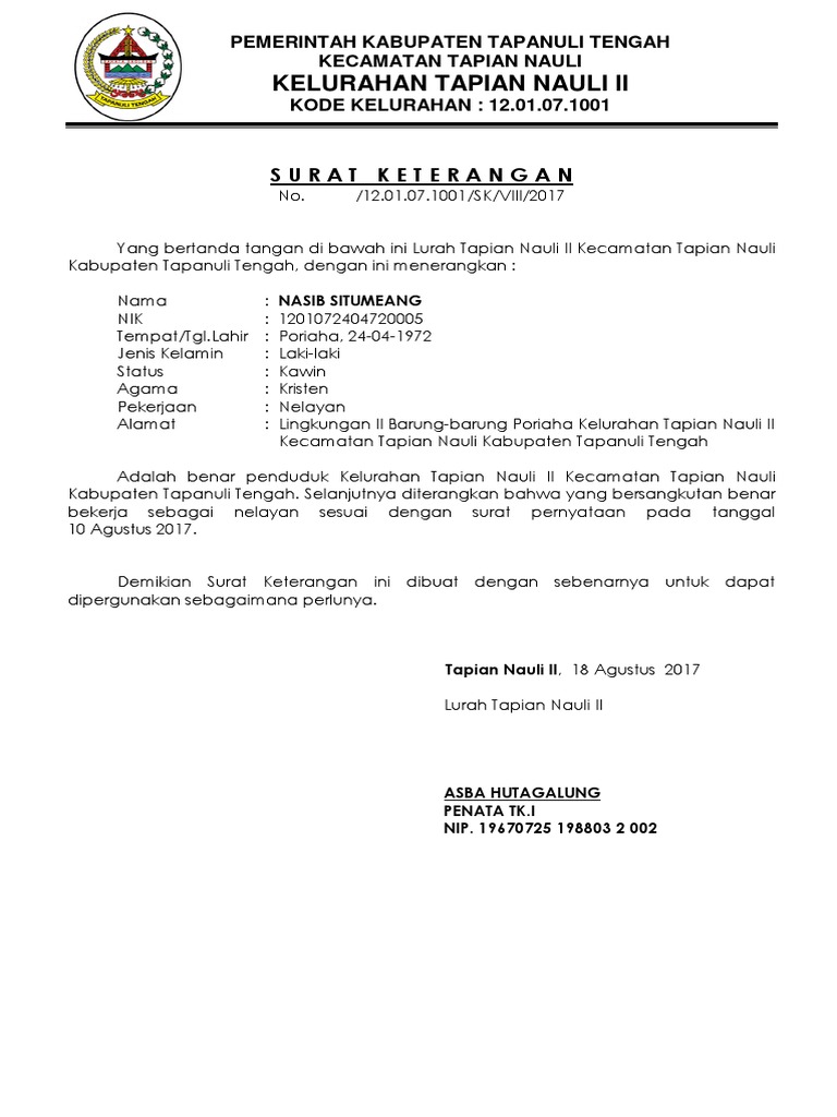 Surat Keterangan Nelayan