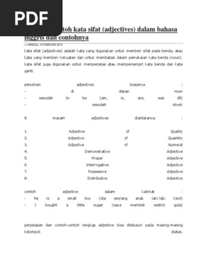 200 Lebih Contoh Kata Sifat Adjektiva Sintaksis