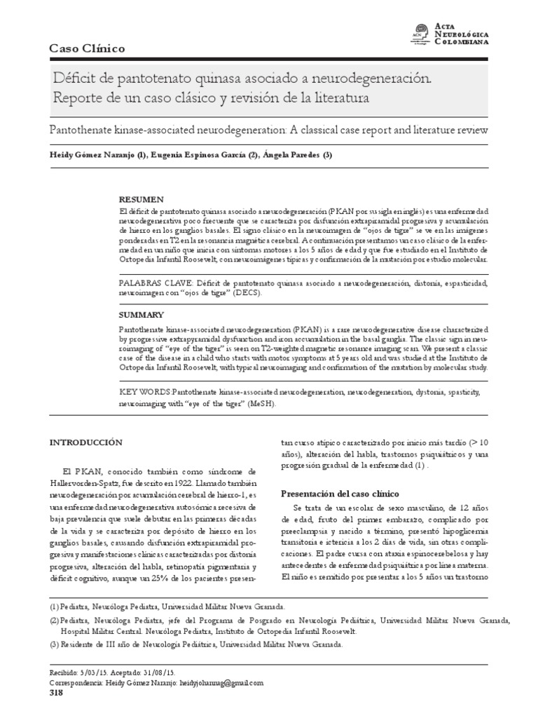 Déficit de pantotenato quinasa.pdf PDF Enfermedad de Parkinson