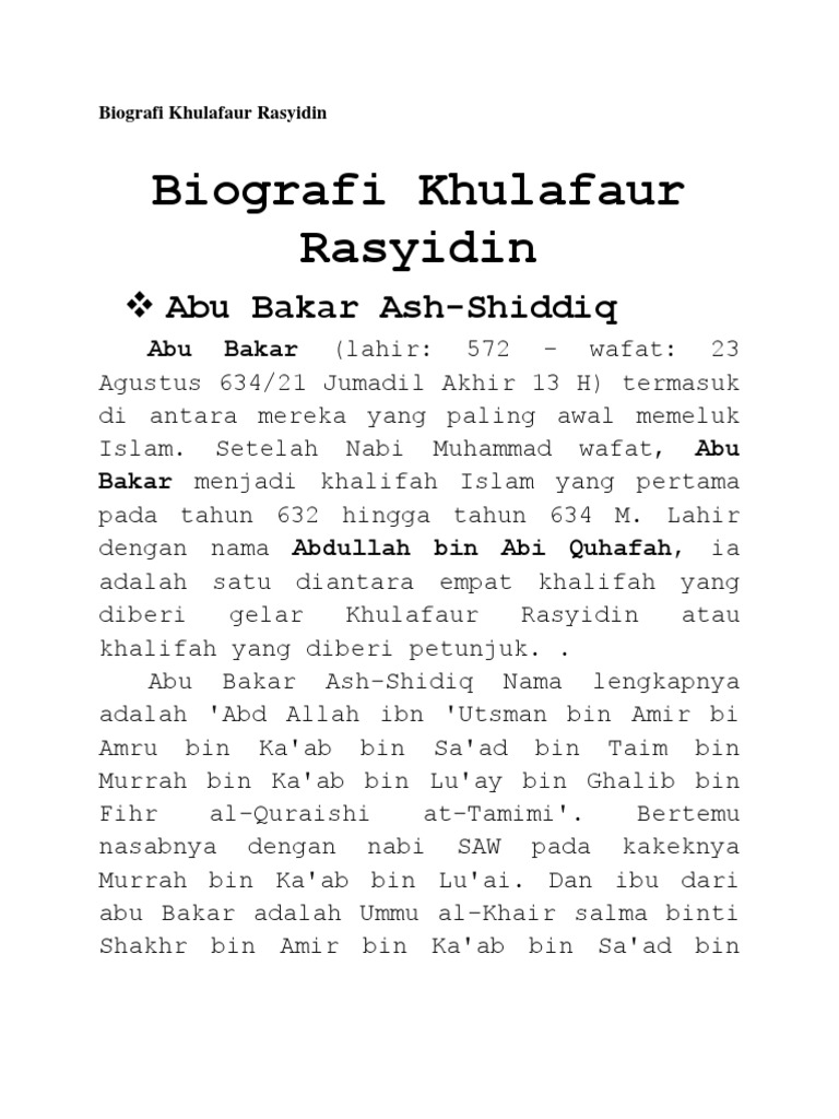 Biografi Khulafaur Rasyidin Tiara