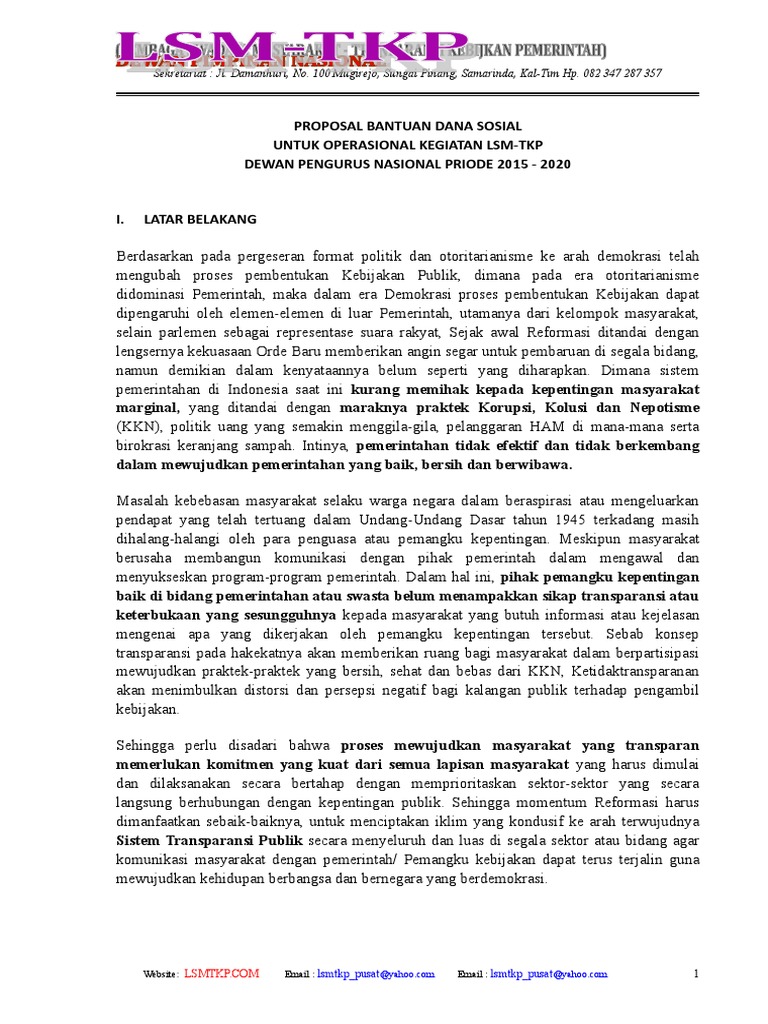 Contoh Proposal Permohonan Bantuan Dana Kegiatan Sosial