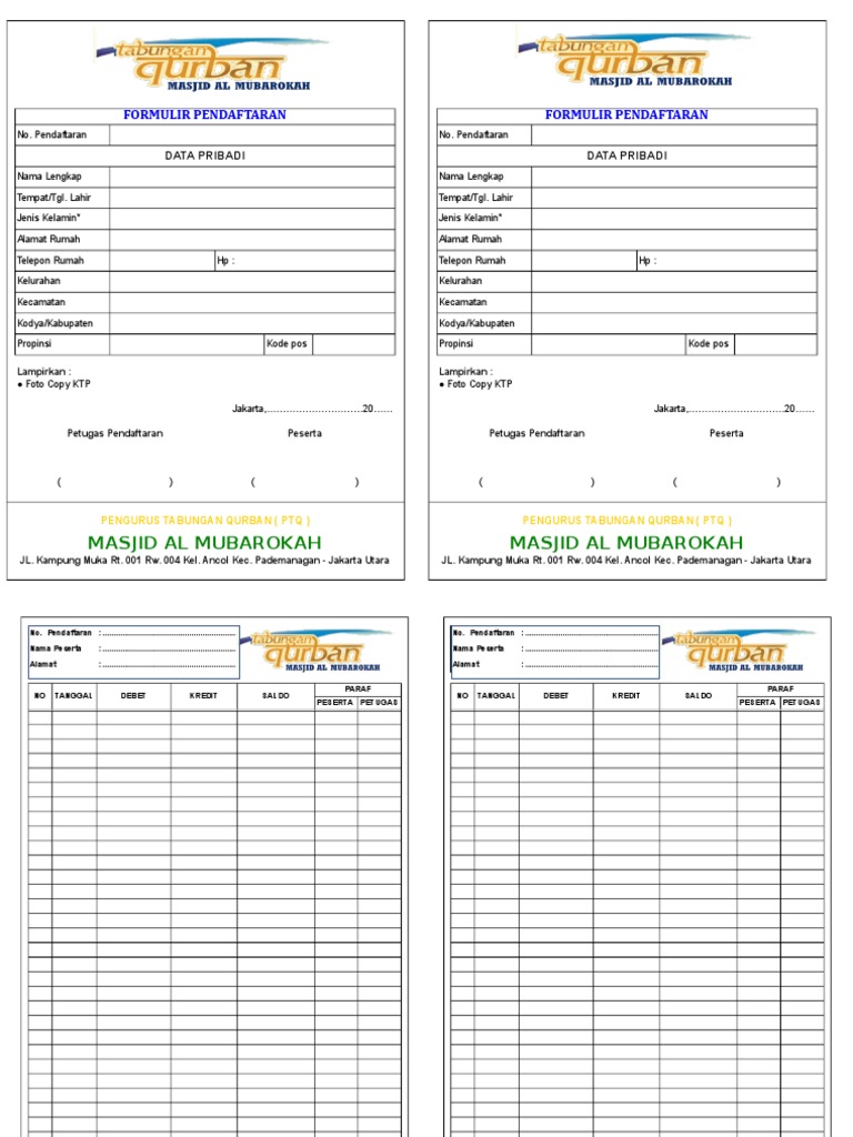 Formulir Tabungan Qurban Pdf