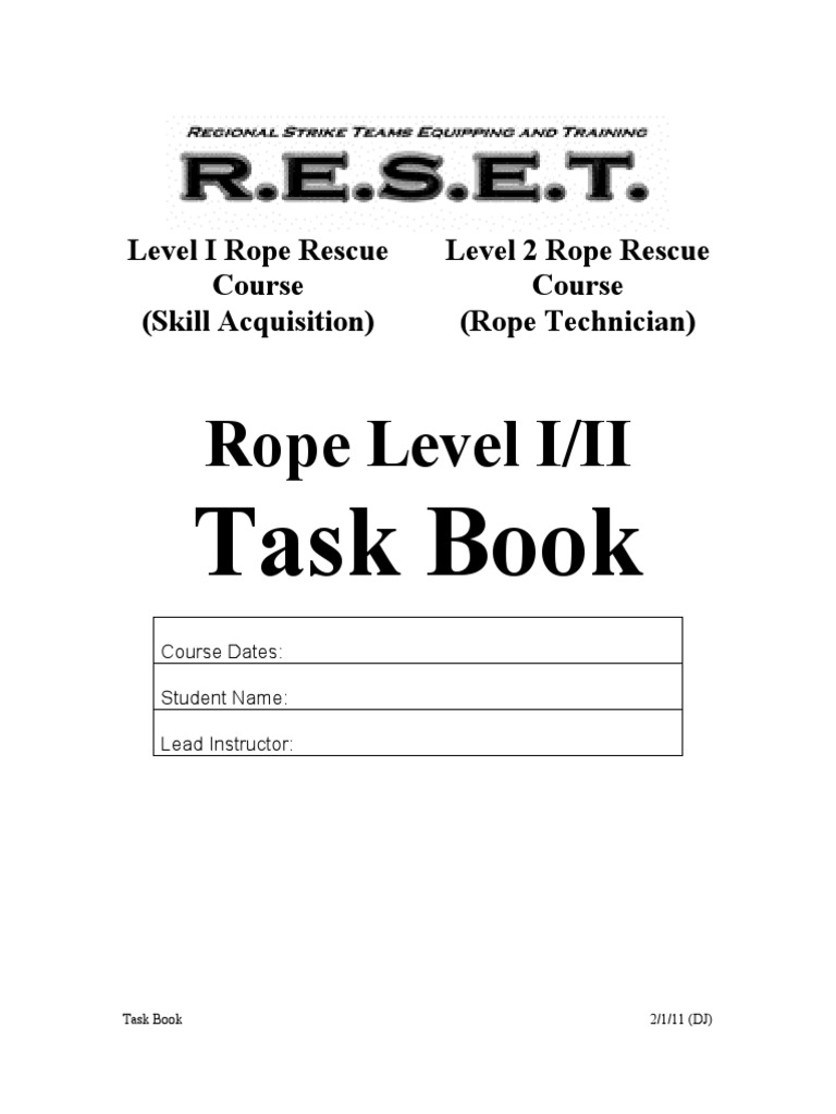 Rope Rescue Level I & II Task Book | PDF | Knot | Test (Assessment)