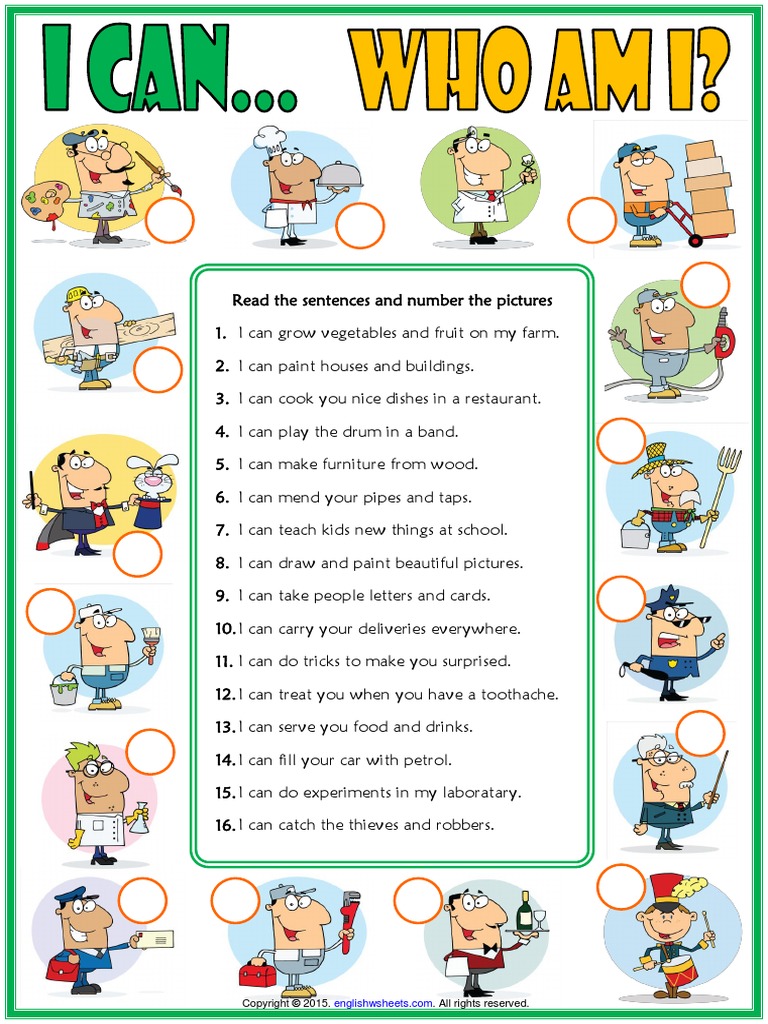can or cant esl matching exercise worksheet with jobs