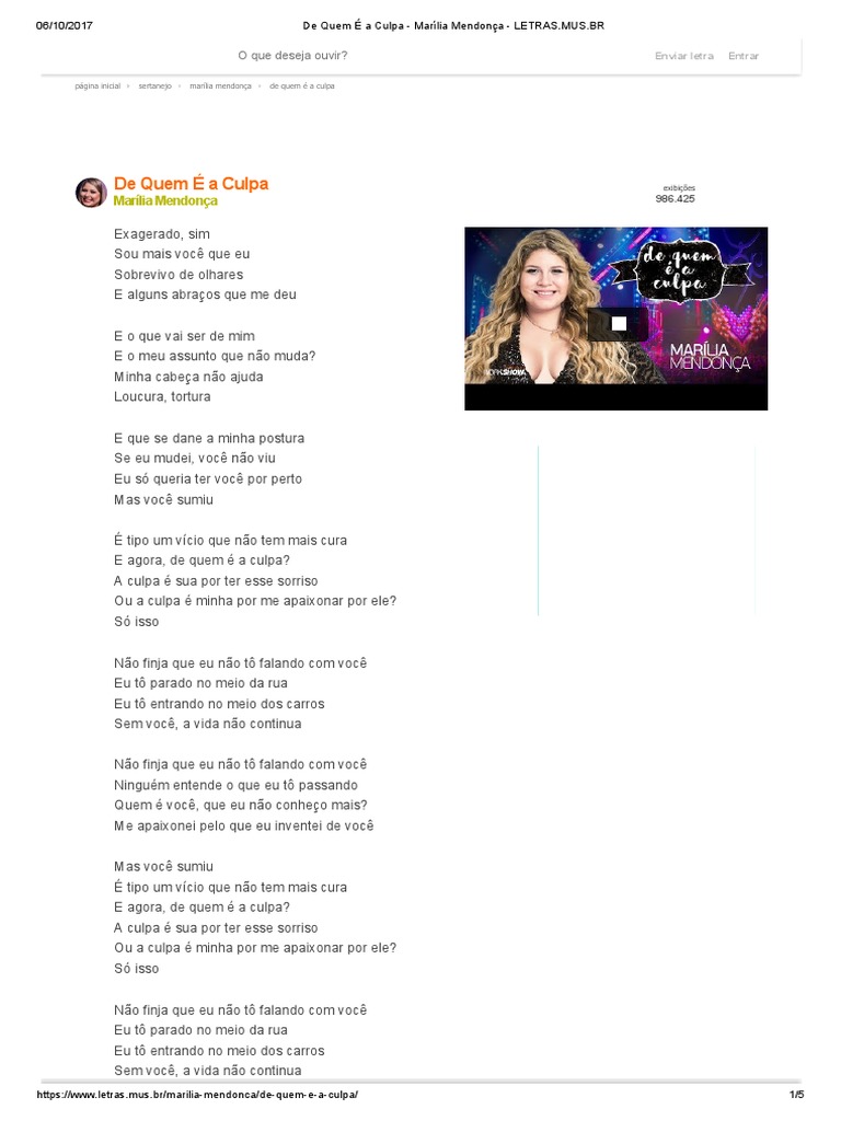 De Quem É A Culpa - Marília Mendonça - LETRAS - Mus | PDF | Internet ...