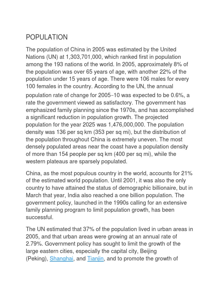 Population of China | PDF | Social Science | Travel