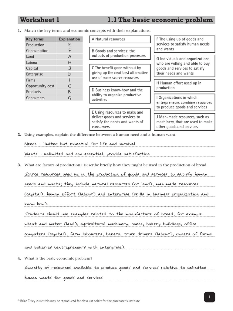 worksheet answers 1 pdf factors of production economics