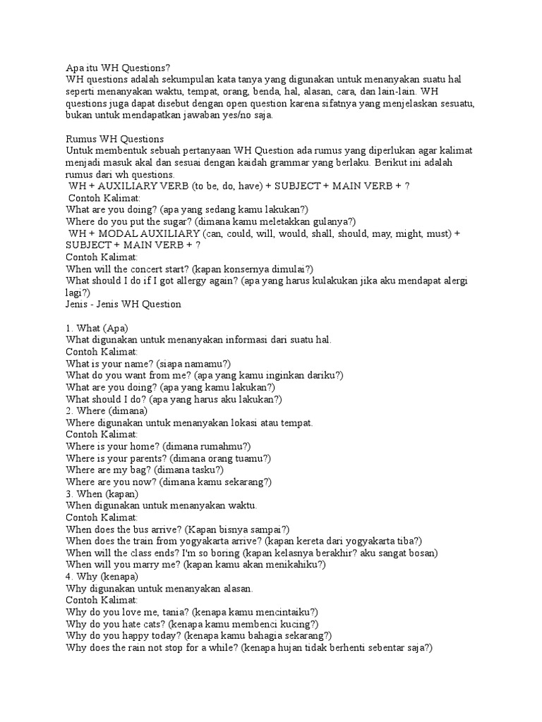 Apa Itu WH Questions | PDF