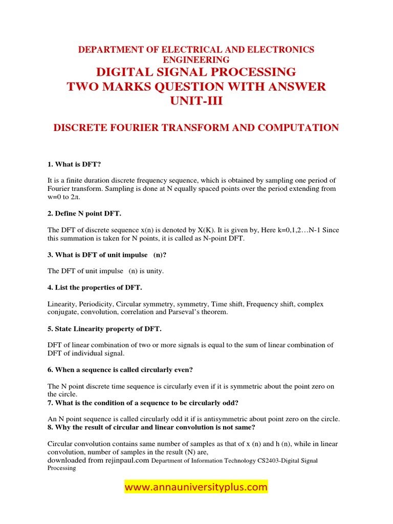 Digital Signal Processing Two Mark Question With Answer Unit III | PDF ...