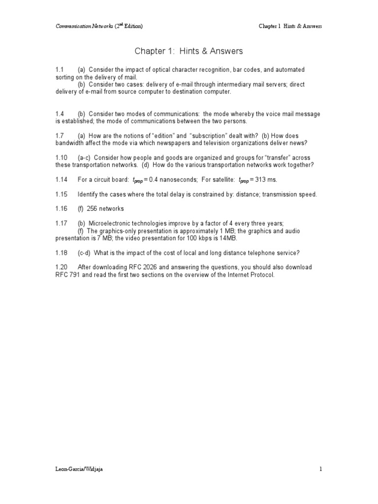 Communication Networks Chapter 1 Answers | PDF | Science & Mathematics ...