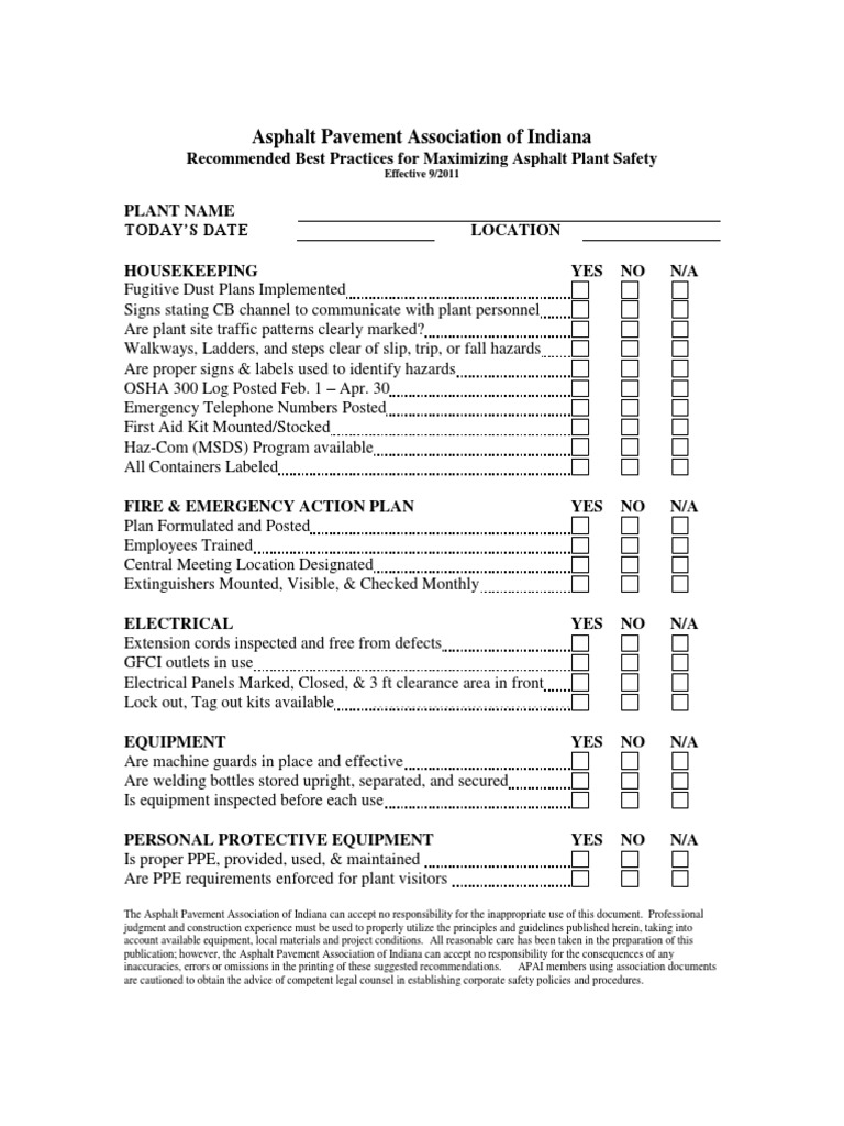 Plant Safety Checklist Personal Protective Equipment Prevention
