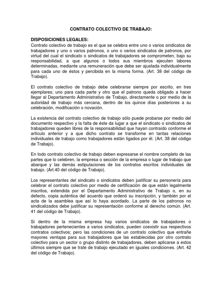 Modelo de Contrato Colectivo de Trabajo | PDF | Derecho laboral