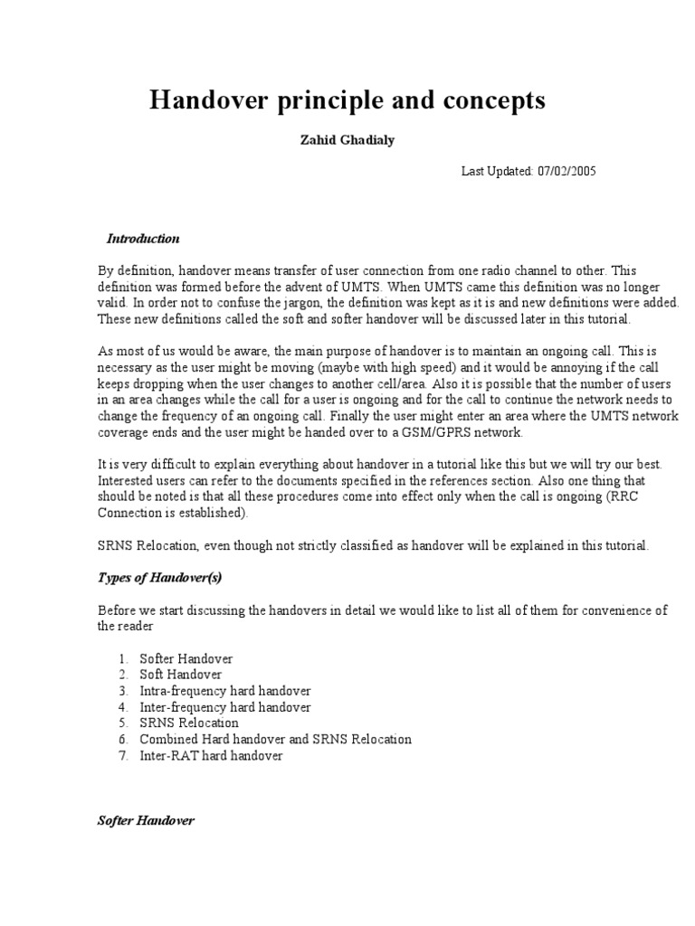 Handover Principle and Concepts | PDF