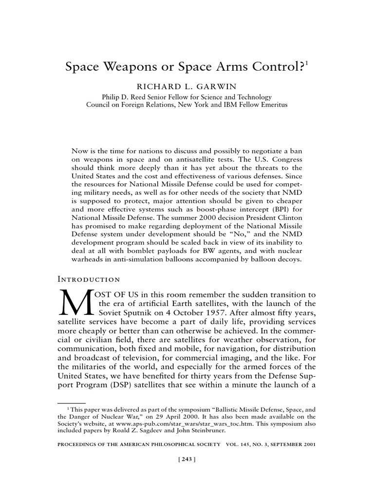 Space Weapons vs. Arms Control Debate | PDF | Strategic Defense ...