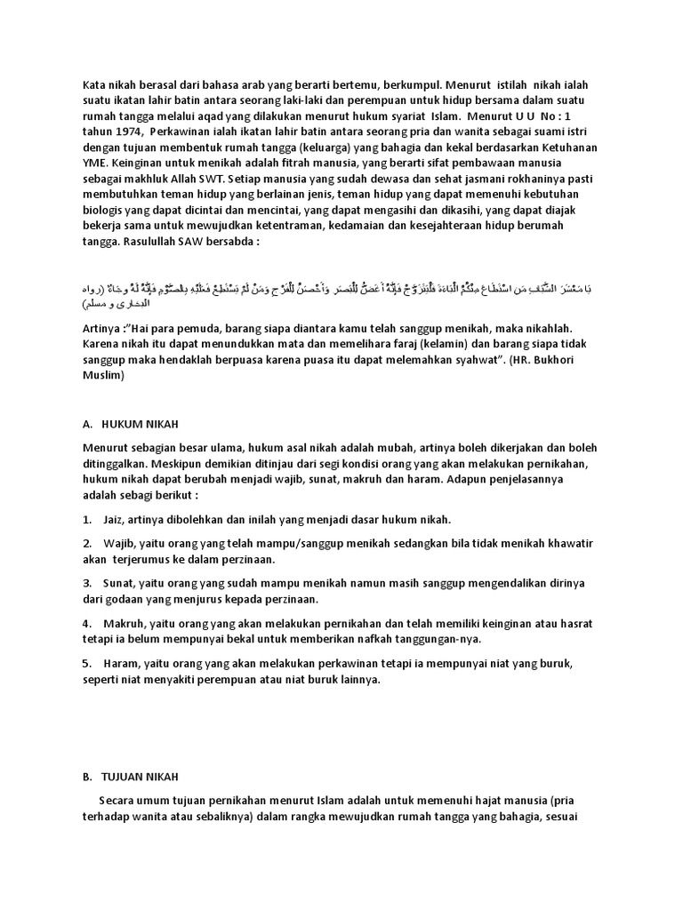 Kata Nikah Berasal Dari Bahasa Arab Yang Berarti