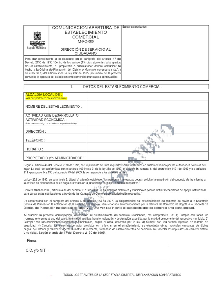 Carta Apertura Del Establecimiento Comercial  Derecho corporativo