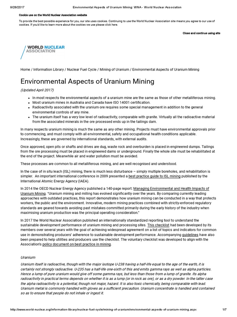 Environmental Aspects of Uranium Mining - WNA - World Nuclear ...