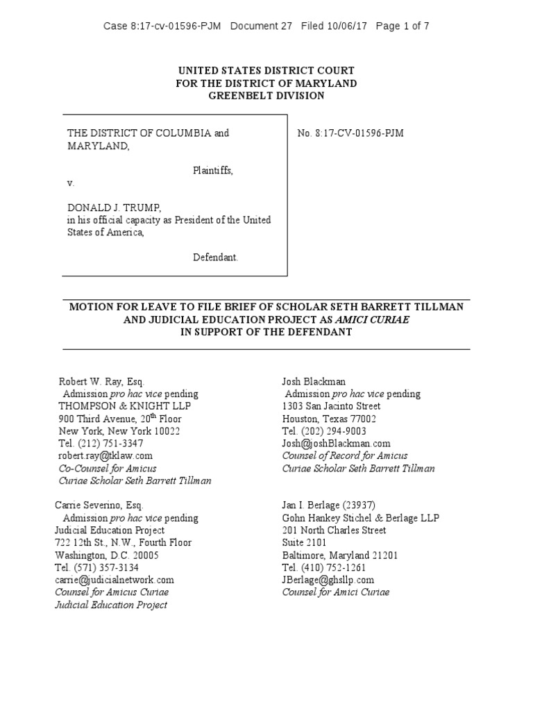 Amicus Brief of Seth Barrett Tillman and The Judicial Education Project