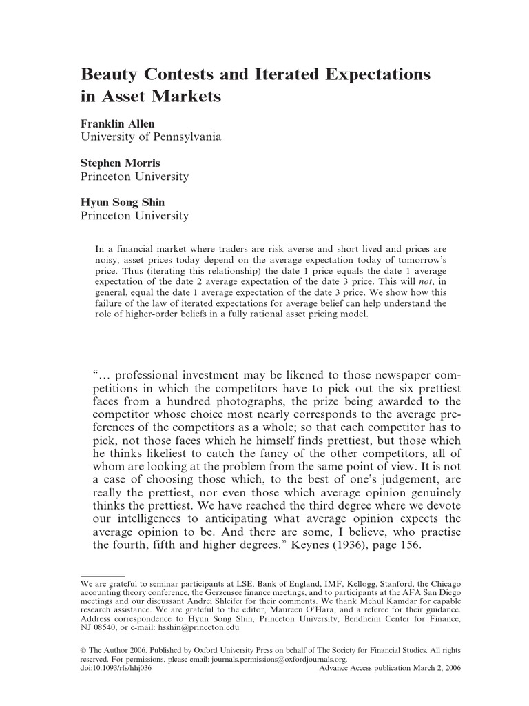 Paper 49 Beauty Contests PDF Markov Chain Expected Value