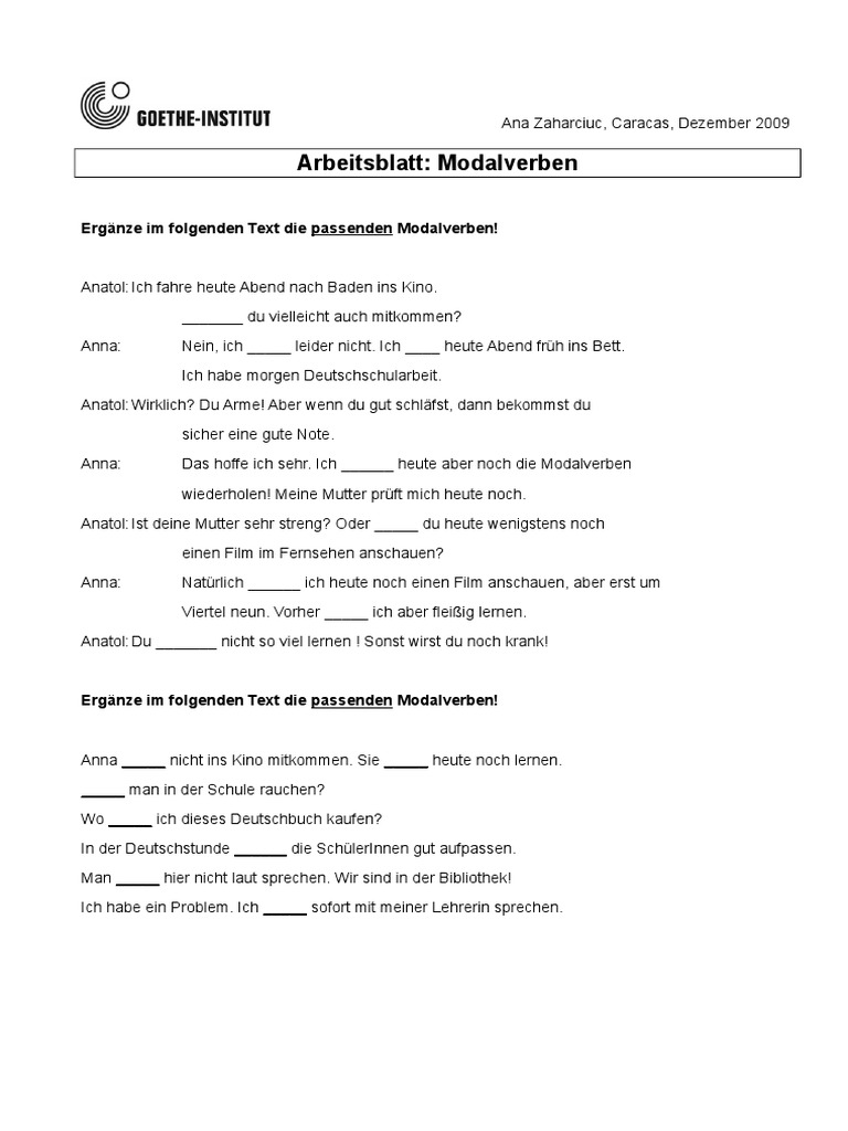 Arbeitsblatt Modalverben