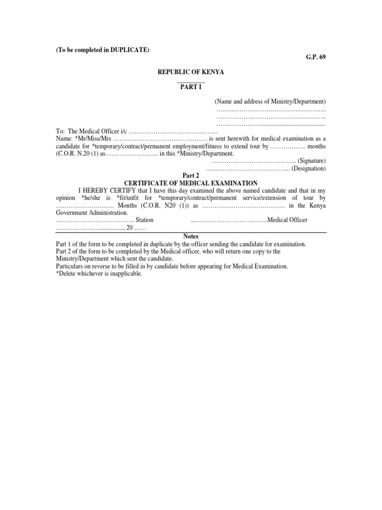 GP 69 Form Medical Examination | PDF | Health Sciences | Health Care