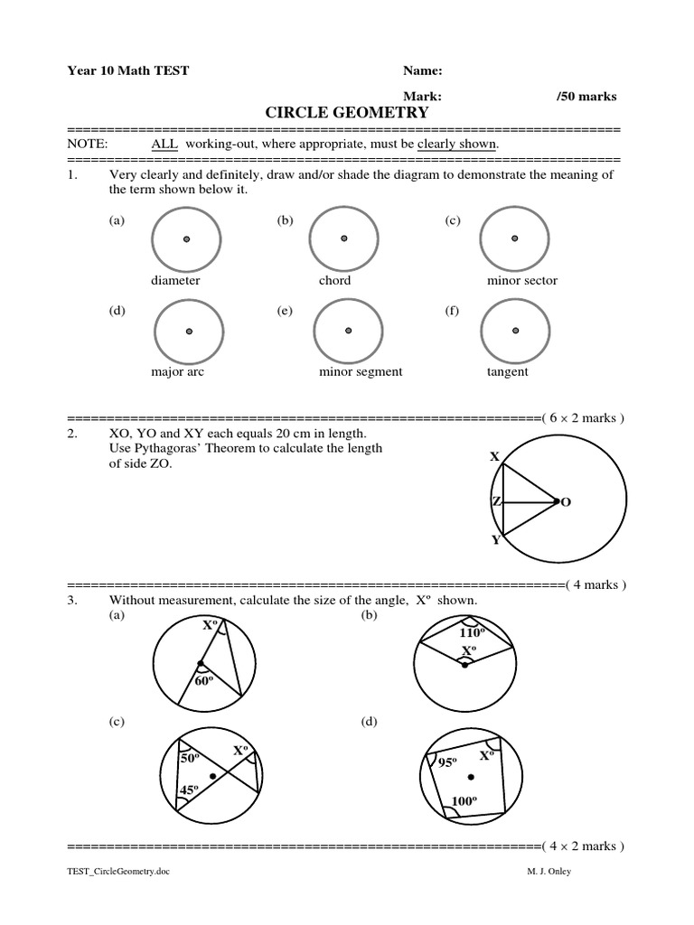 Circle Geometry Test.pdf Geometric Shapes Geometric Objects