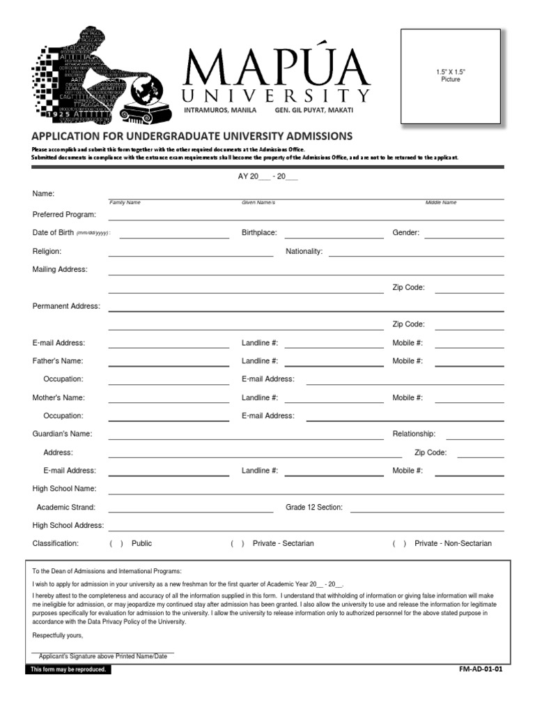 College Freshman Application Form | University And College Admission