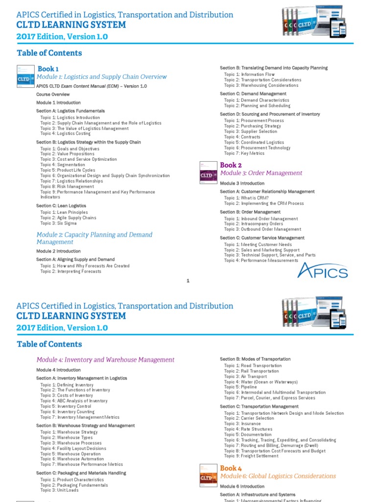 Apics CLTD 2017 Toc | PDF | Logistics | Supply Chain