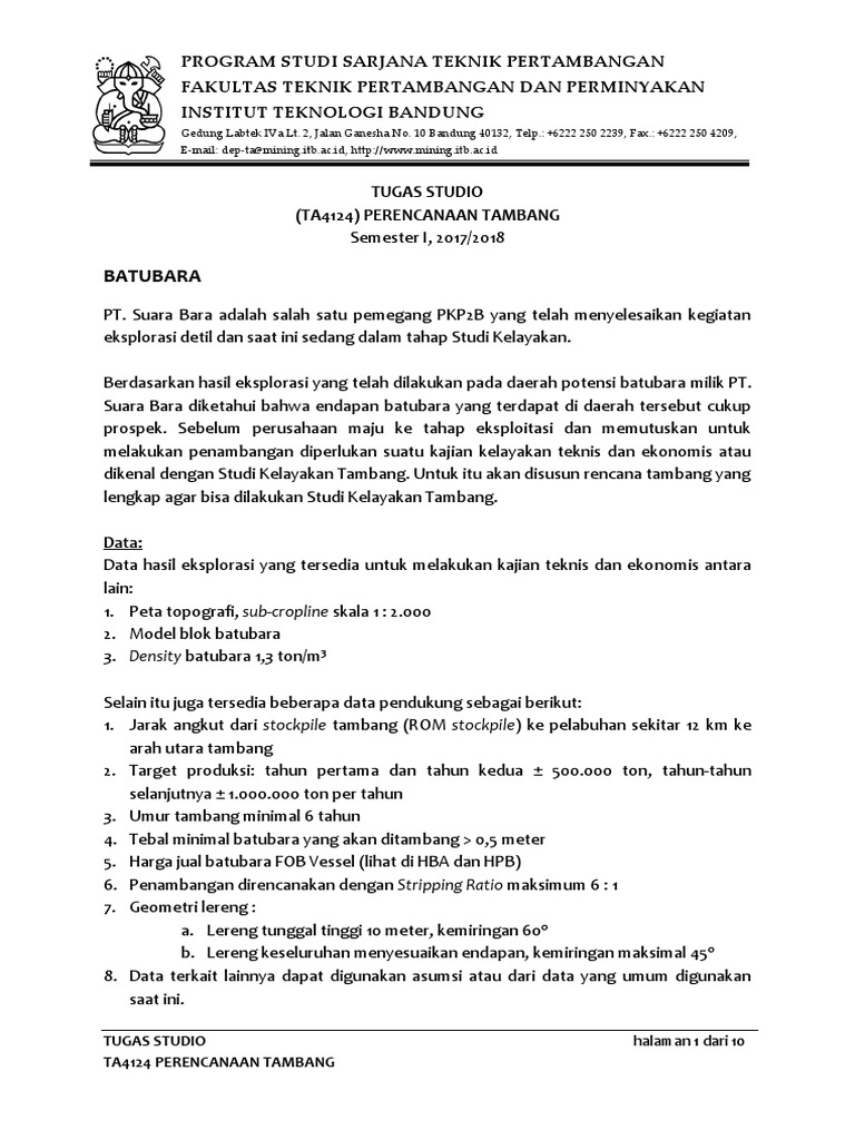 2017-09-19 Soal Mine Plan | PDF | Teknologi & Rekayasa