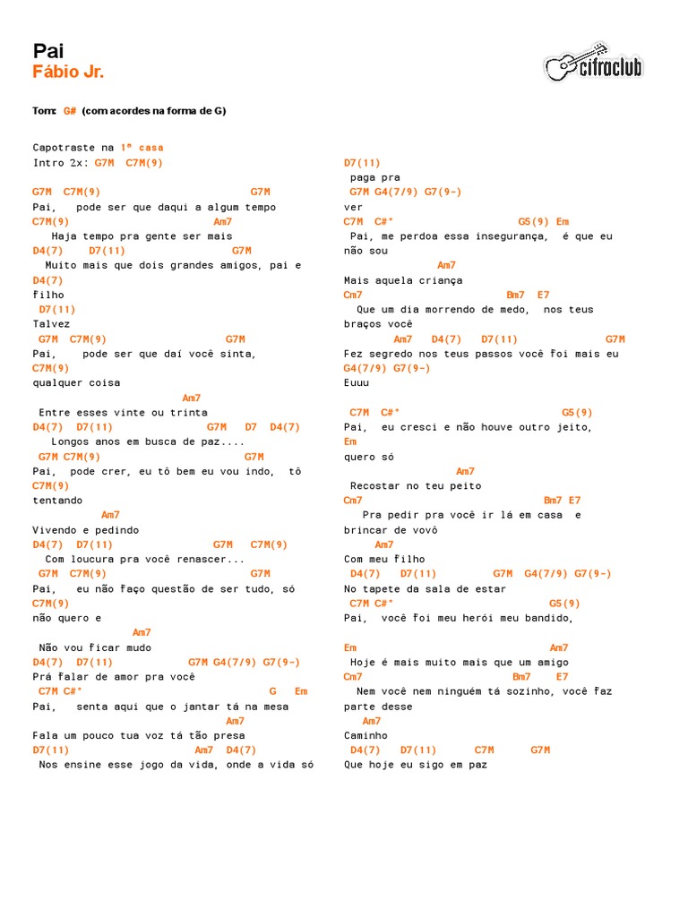 Cifras e Letra da Música "Pai" | PDF | Lazer