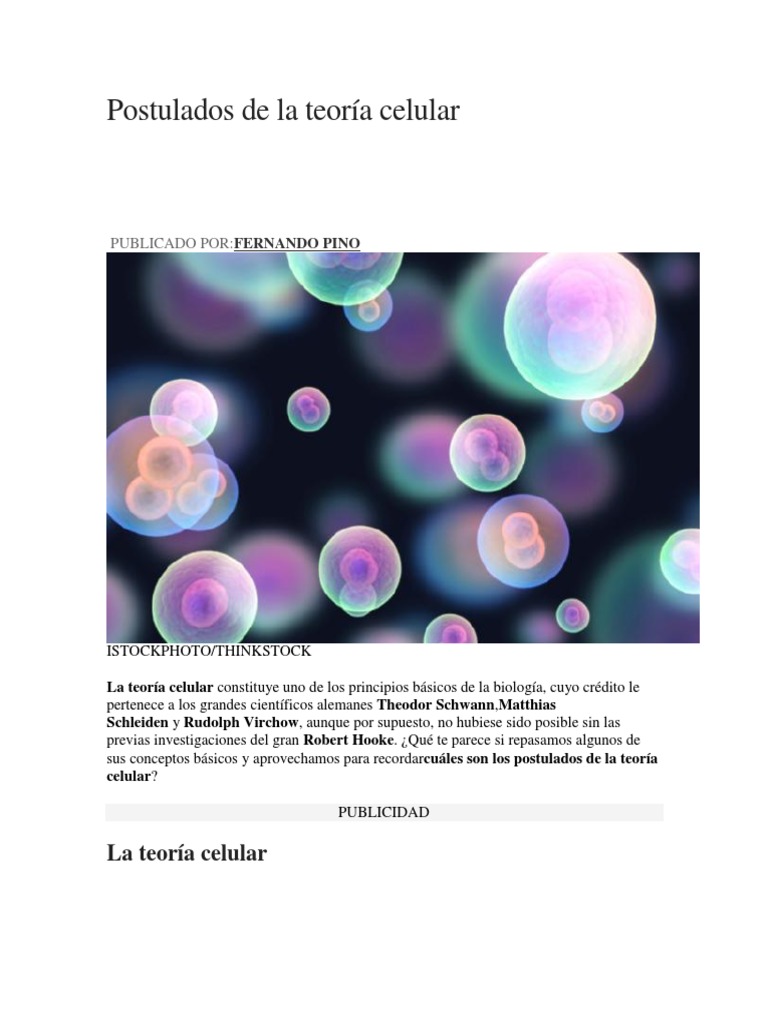 Postulados de La Teoría Celular Biología Celular) Organismos