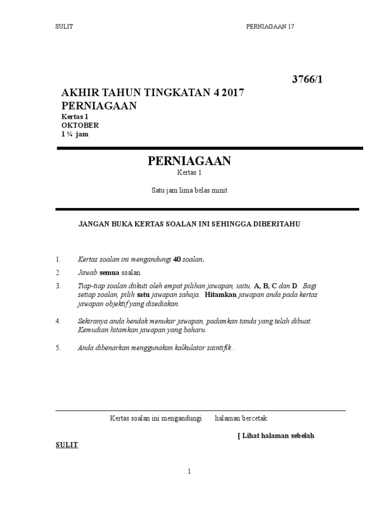 Perniagaan Akhir Ting 4 2017 K1 Pdf