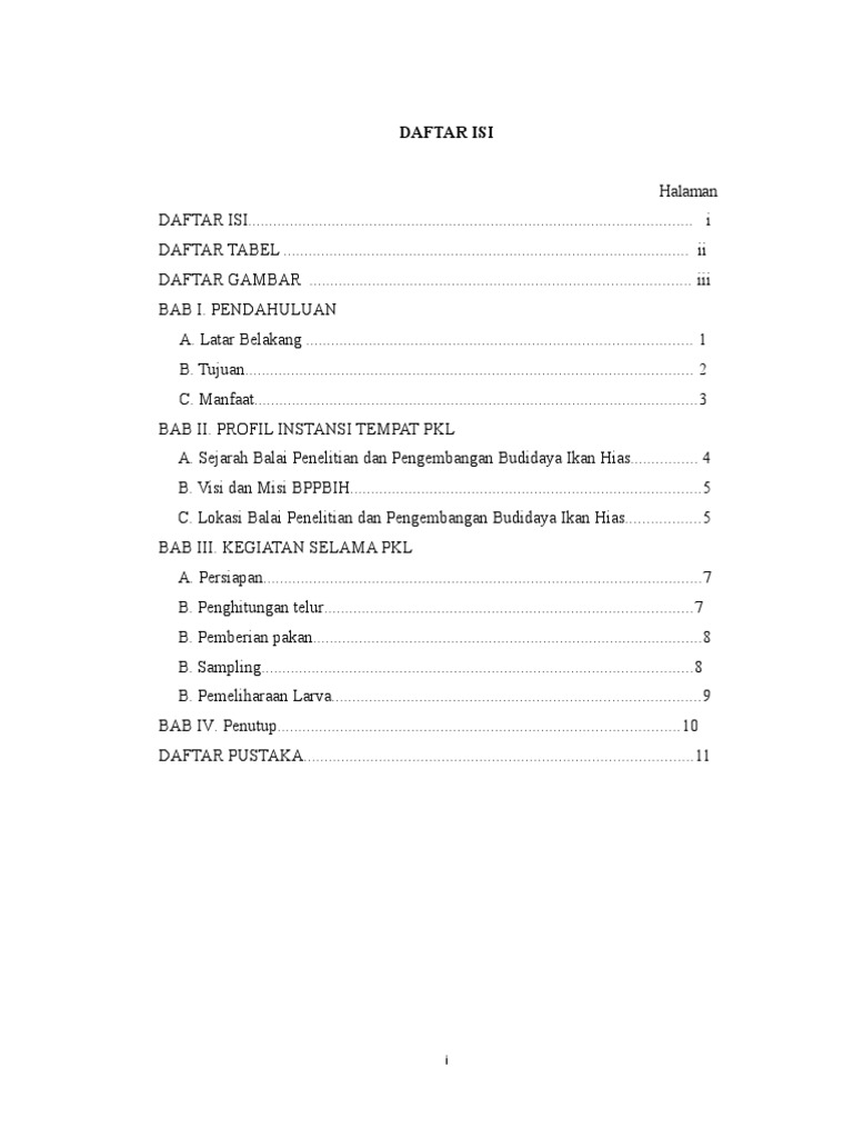 Laporan Observasi Daftar Isi
