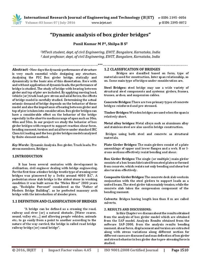 Dynamic Analysis of Box Girder Bridges | PDF | Beam (Structure) | Bending