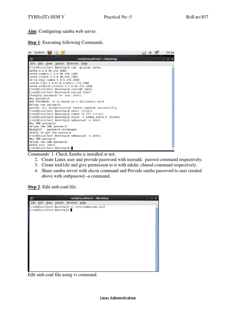 Configuring Samba Web Server in Linux | PDF