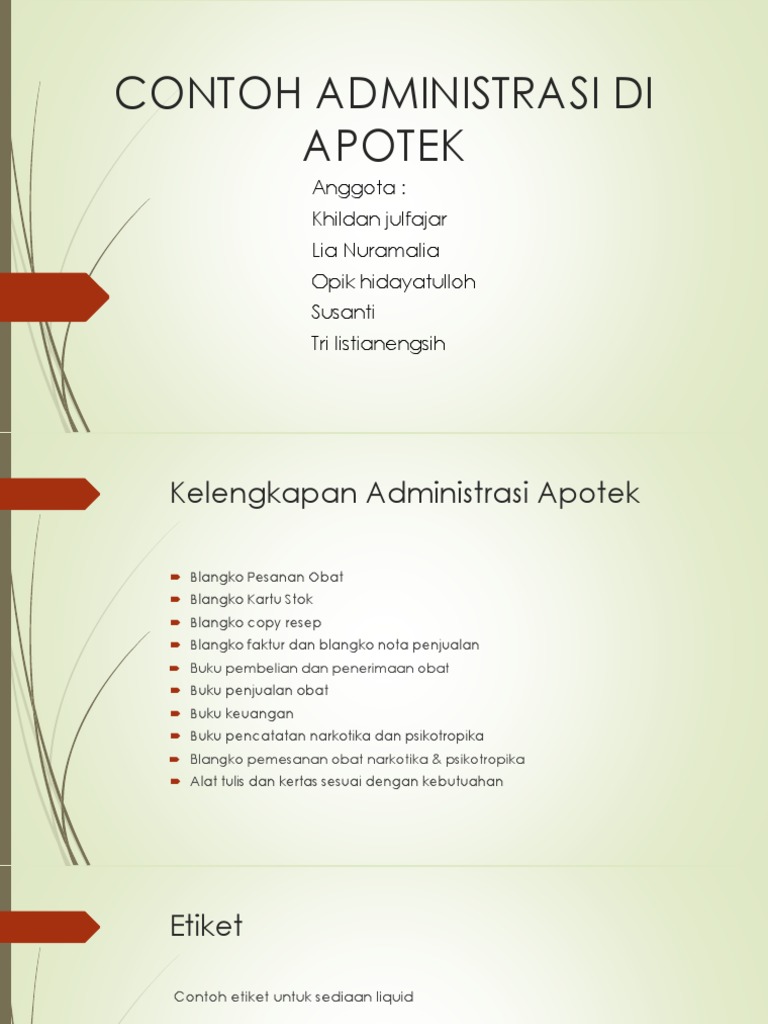 Contoh Administrasi Di Apotek Anggota Khildan Julfajar Lia