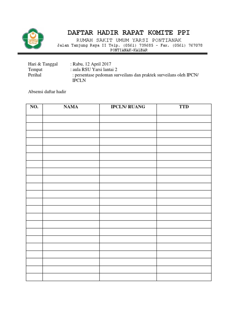 Daftar Hadir Rapat Komite Ppi